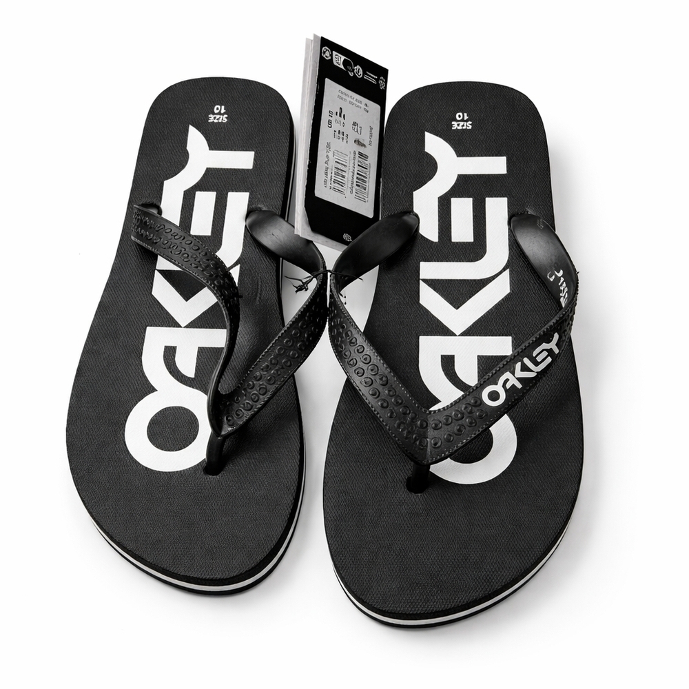 Oakley College Flip Flops Men's Size 10 Black White Logo Sandals NWT